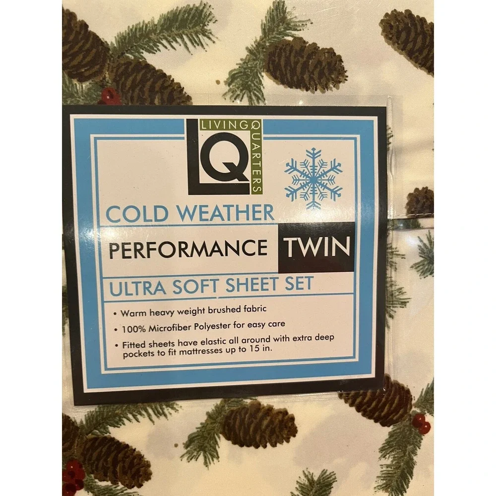 Living Quarters Cold Weather Performance  Twin Sheet Set Microfiber Holiday Pine